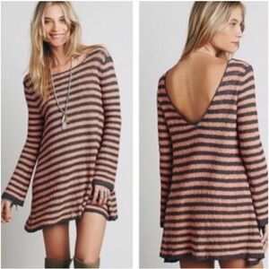 Free People Orange Striped Sweater Dress Open Back EUC Small